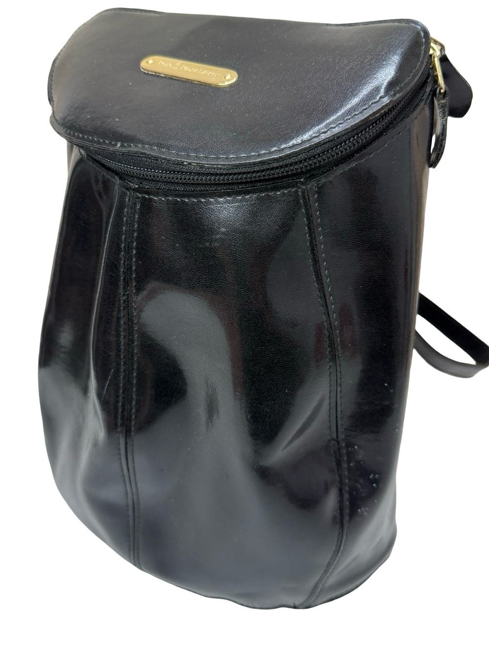 Vintage Polo Ralph Lauren Black Patent Vegan Leather Structured Backpack